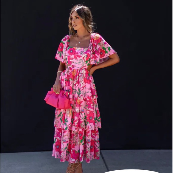 MILLIE FLORAL TIERED CUTOUT MIDI DRESS - Picture 2 of 2